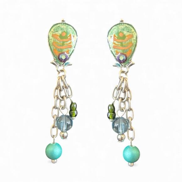 Drapers & Damons NWT BOHO Dangle Earrings green, blue, and silver-toned bead - Picture 1 of 3